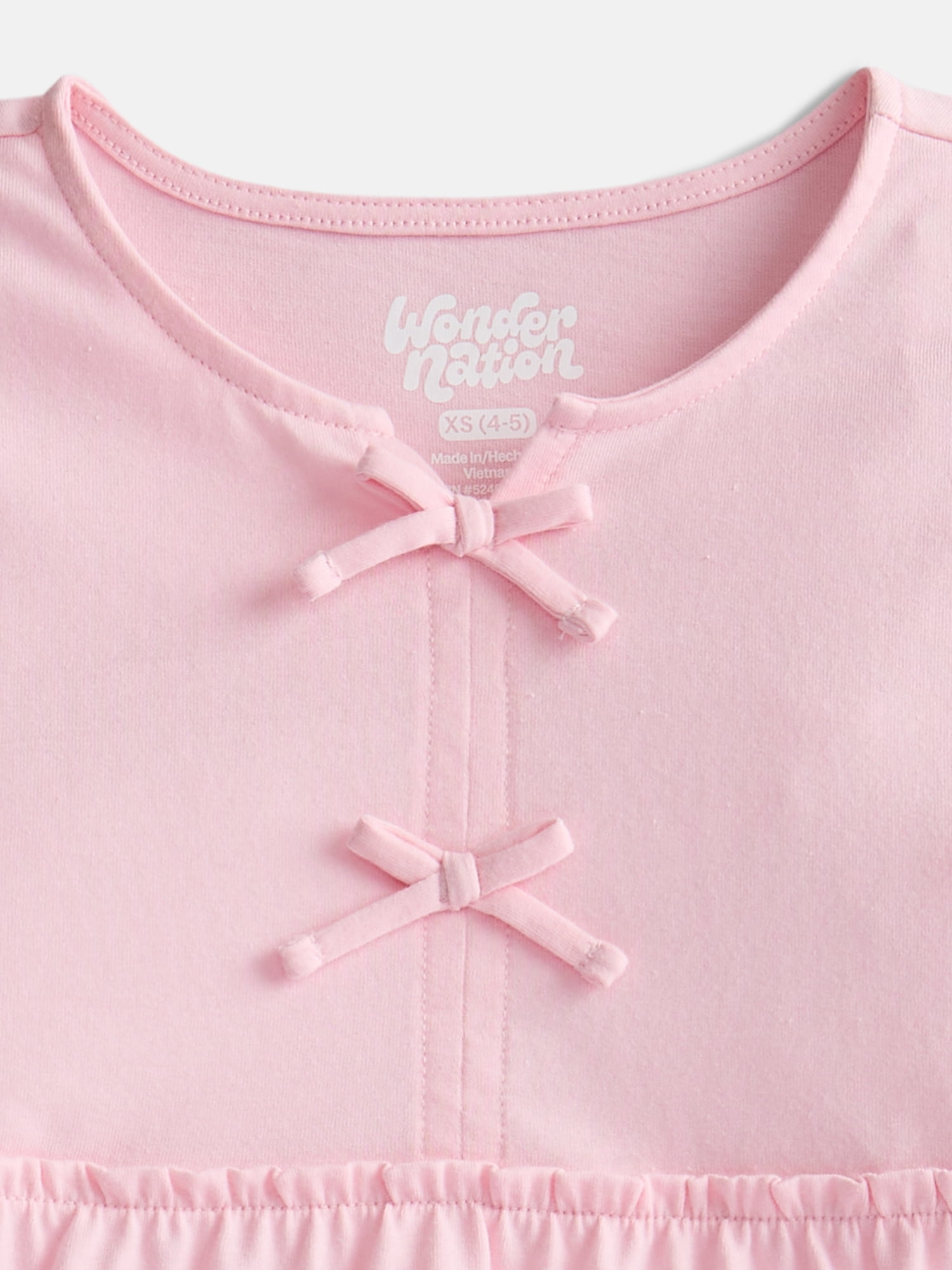 Wonder Nation Girls Bow Front Top with Short Sleeves, Sizes 4-18 & Plus