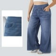 thumbnail image 4 of Women's High Rise Wide Leg Jeggings Stretch Pull On Jeans Pants Soft Denim With Pockets, 4 of 5