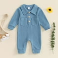 thumbnail image 2 of Darzheoy Baby Rompers Newborn Boys Lapel Long Climbing Jumpsuits Solid Color Casual Loose Cute Casual Long Sleeve Pajamas Clothes ,Size 0-12 Month, 2 of 3