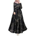 thumbnail image 1 of Robe à Manches Longues pour Femmes en Coton et Lin à Imprimé, Robe Musulmane de Printemps et d'Automne, Robe à Manches Longues pour Femmes à Fleurs avec Boutons, 1 of 8