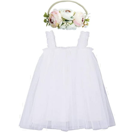 

WIBACKER Baby Girls Tulle Tutu Princess Dress+Flower Headband-Toddler Kids Wedding Birthday Casual Dresses