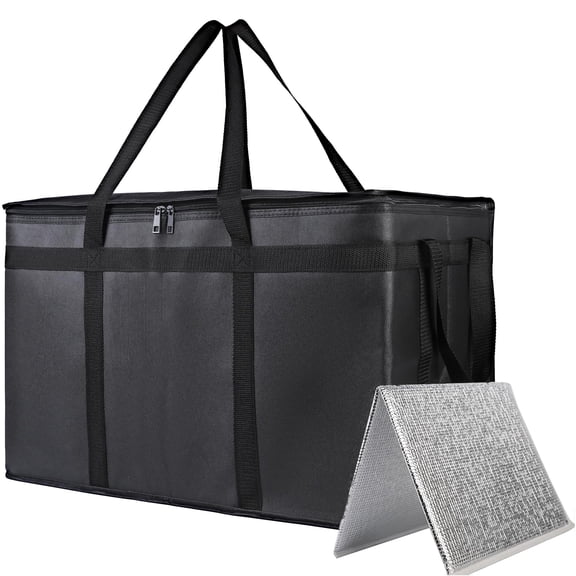 USIONE Insulated Food Delivery Bag, Hot & Cold Food Pizza Delivery Bag, Large-Capacity Reusable Insulated Bag with Zippered Top, Black