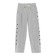 thumbnail image 5 of Women's Casual Pants Women'S Cotton And Linen Striped Elastic Waistband High Waistband Pocket Pants Side Buttons Nine Point Pants Loose Casual Pants Straight Leg Pants,White Women's Casual Pants XS, 5 of 6