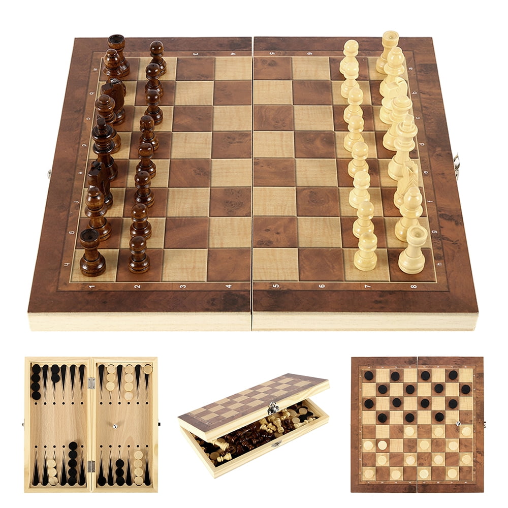 CHESS SET BACKGAMMON SET WOODEN SET MOTIF BOARD GAME WITH PIECES 20" 
