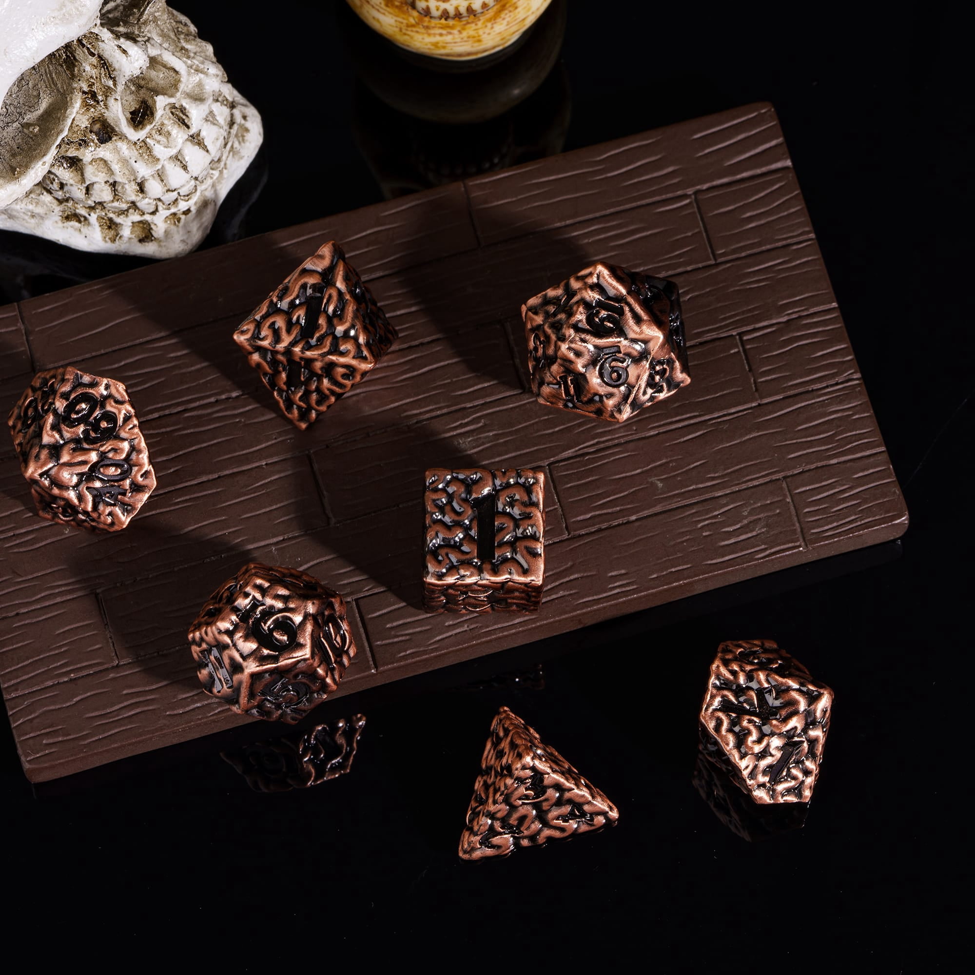 Cusdie 7-Die Metal DND Dice Set, Brain-patterned Metal Polyhedral D&D Dice Set for DND Dungeons and Dragons TTRPG Role Playing Games