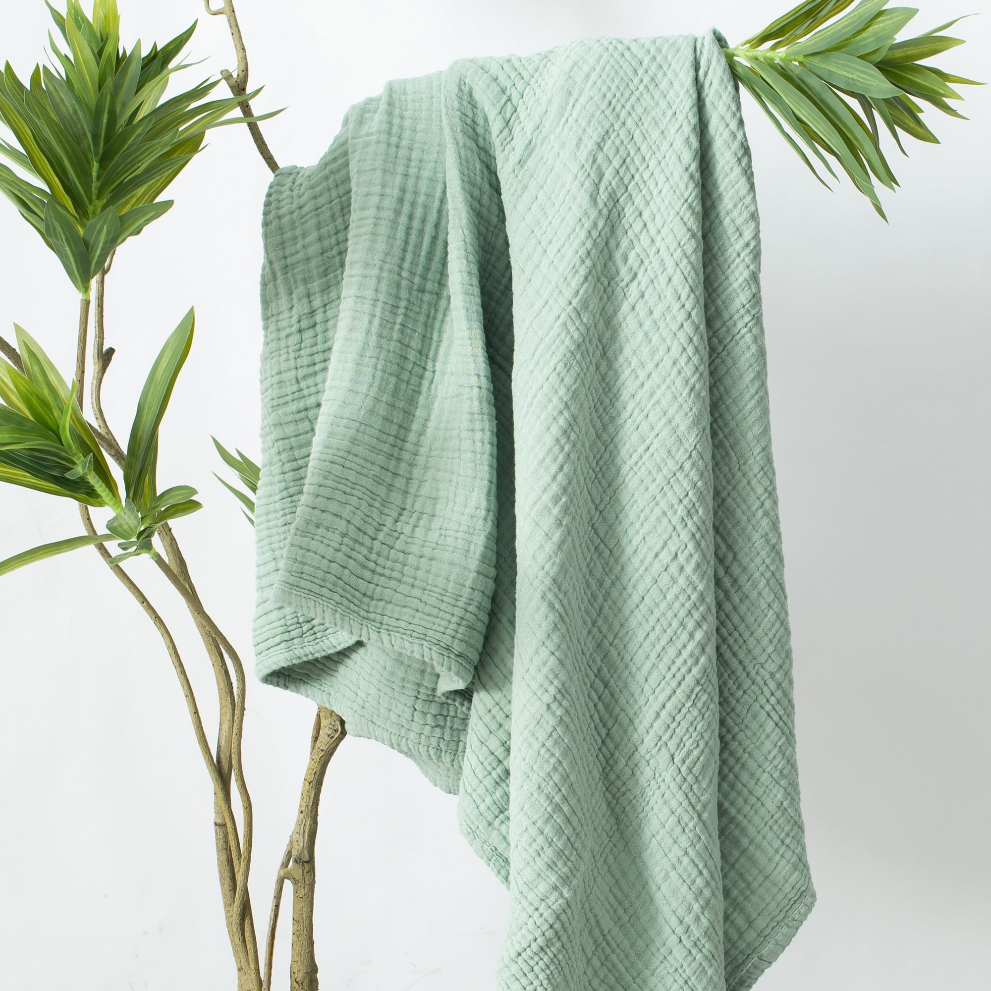 Carriediosa 100% Cotton Muslin Throw Blanket Gauze Blankets for Adults Soft Throws for Bed and Couch, 50" x 70" Sage Green