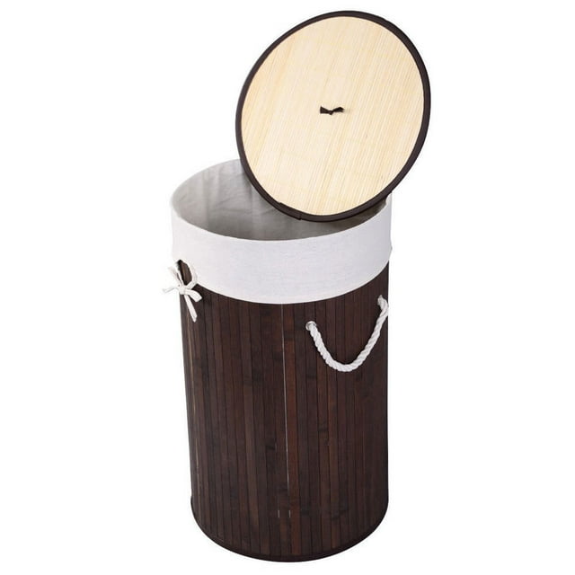 GoDecor Bamboo Hamper Laundry Basket Home Washing Cloth Organizer Storage Bag Lid Brown