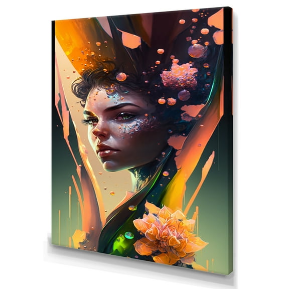 Designart Woman Portrait With Flowers III Canvas Wall Art