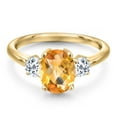 thumbnail image 3 of Gem Stone King 10K Yellow Gold Yellow Citrine and White Topaz Engagement Ring for Women | 2.31 Cttw | Oval Checkerboard 9X7MM | Gemstone November Birthstone | Size 5, 3 of 6