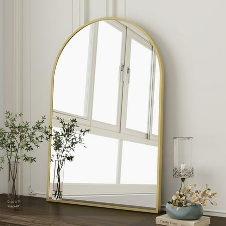 BEAUTYPEAK 20 x 30  Bathroom Mirror Wall Vanity Arched Mirror  Gold  Crown Shape