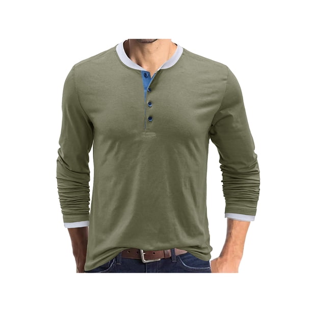 Sunloudy - Camisetas informales para hombre, cuello redondo, manga larga, cuello redondo, cierre de botones, escote Sunloudy S M L XL XXL