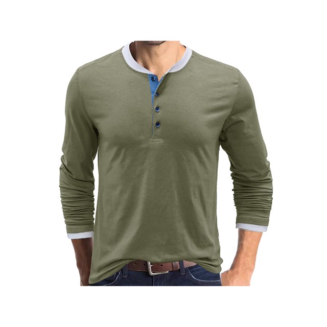 Sunloudy - Camisetas informales para hombre, cuello redondo, manga larga, cuello redondo, cierre de botones, escote Sunloudy S M L XL XXL
