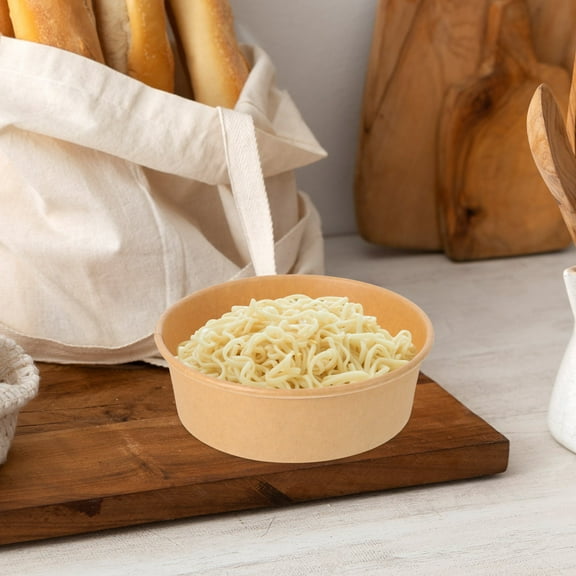 Raindrops 100 Count Brown Kraft Paper Food Containers with Lid Leakproof Takeout Box for Instant Noodles and Lunch