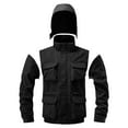 thumbnail image 6 of Miluxas Men's solid color outdoor pocket zipper long sleeved windproof and splash proof detachable arm submachine jacket hooded jacket Black, 6 of 9