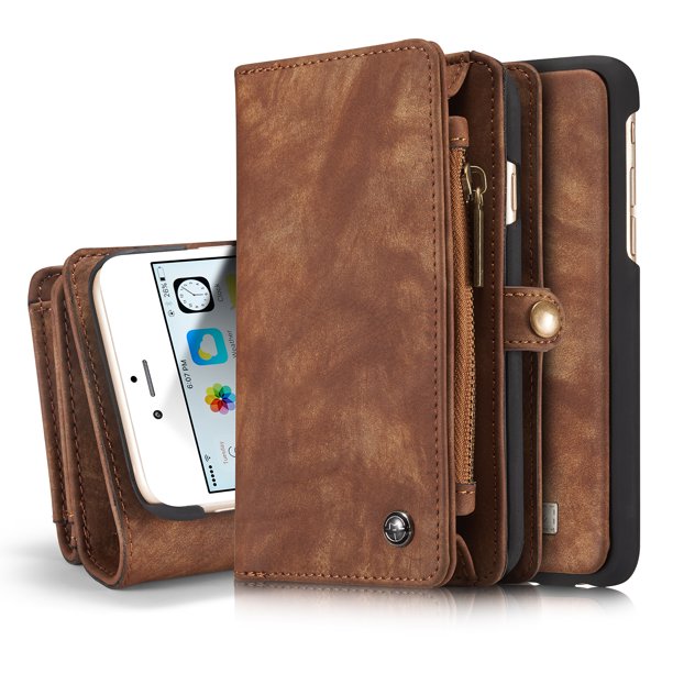iPhone 6 6S Case, Allytech 2 in 1 Handmade Leather Zipper Wallet Case