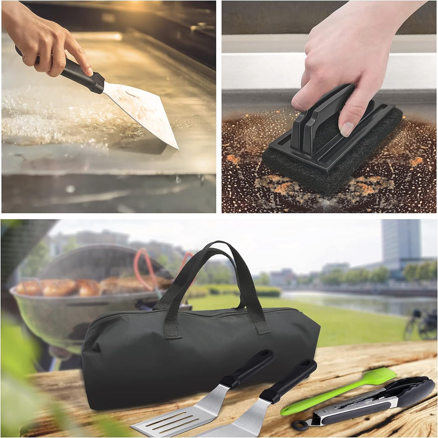 Griddle Accessories,15 Pcs Flat Top Grill Tools kit for Blackstone and Camp,Stainless Steel BBQ Accessories with Spatula, Basting Cover,Tongs,Egg Mold & Carry Bag for Outdoor BBQ Teppanyaki