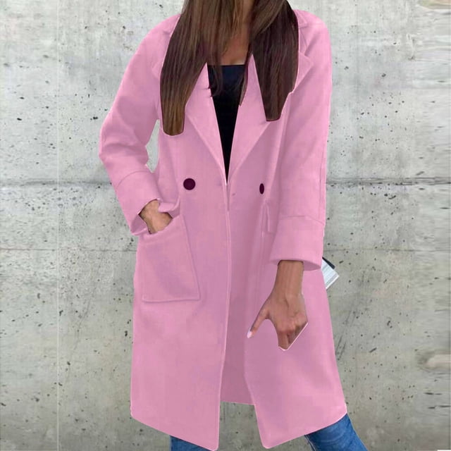 EGNMCR Veste à Manches Longues pour Femmes, Manteau Décontracté Sans Capuche à Manches Longues & Vestes d'Hiver pour Femmes avec Col à Revers et Boutons, Trench-Coat Long, Manteau pour Dames, Manteau pour Femmes