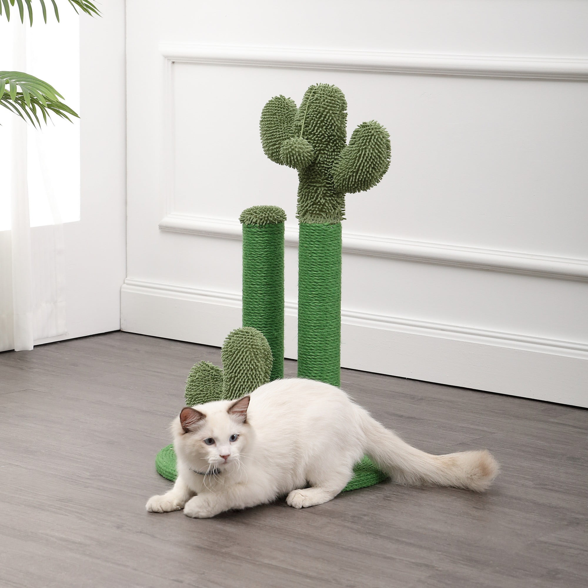 THE LICKER STORE Marfa 25.25" Modern Jute Triple-Cactus Cat Scratching Post with Fuzzy Toy, Green, CTR1009A