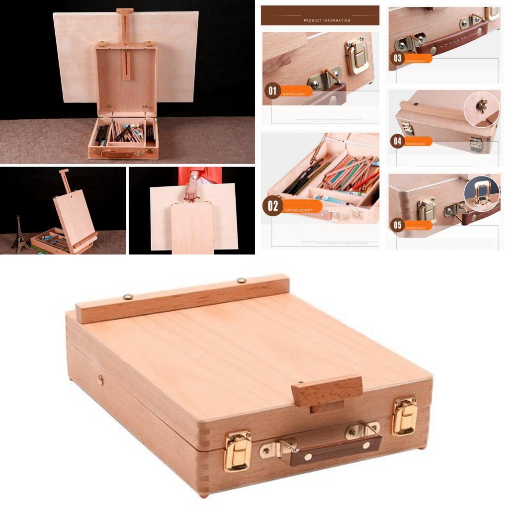 Wooden Art Easel Box, Sketch Box Table Easel, Beechwood with Storage Portable Wood Tabletop Desktop Easel for Adult, 14.17x10.63x3.54inch