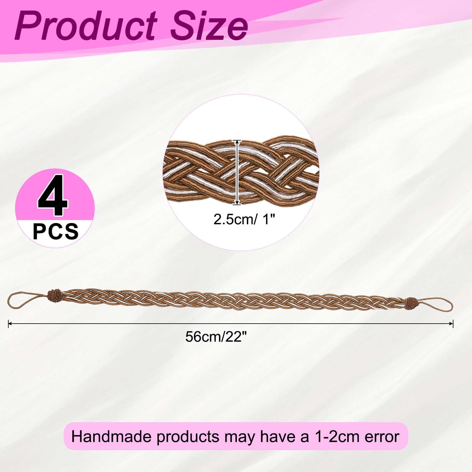 Unique Bargains Curtain Tiebacks Braided Drapery Holdback Brown 22" 4 Pcs
