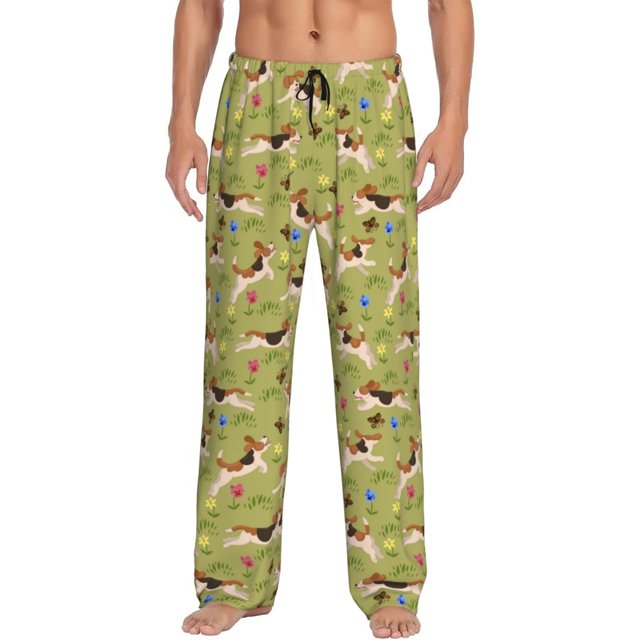 Fotbe Running Beagle Pantalones de Pijama para Hombre, Pantalones de Dormir, Pantalones de Casa con Cintura Ajustable y Bolsillos-XX-Large