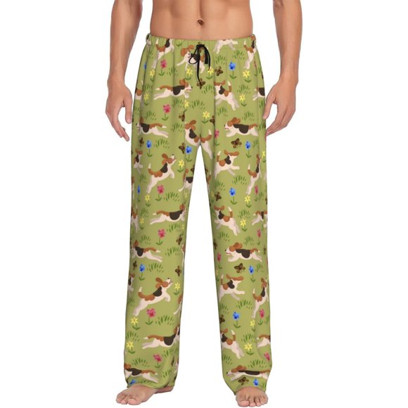 Fotbe Running Beagle Pantalones de Pijama para Hombre, Pantalones de Dormir, Pantalones de Casa con Cintura Ajustable y Bolsillos-XX-Large
