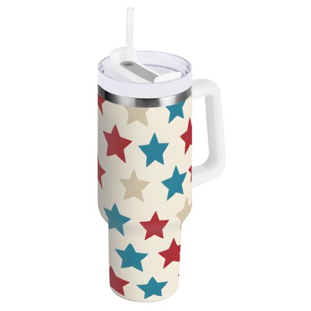 Ryvnso 40 oz Tumbler with Handle and Straw Star Pattern Insulated Stainless Steel Travel Mug with Lid