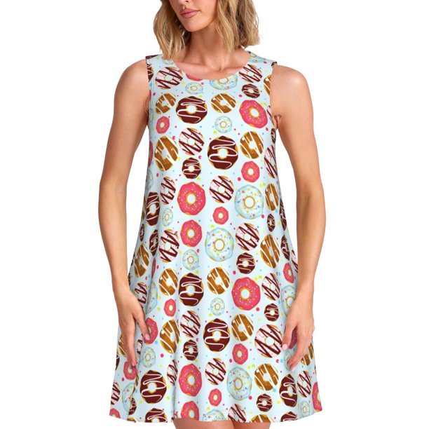 Disketp Colorful Donuts para Vestido sin Mangas para Mujeres, Vestidos de Verano para Mujeres, Casual y Holgado para la Playa
