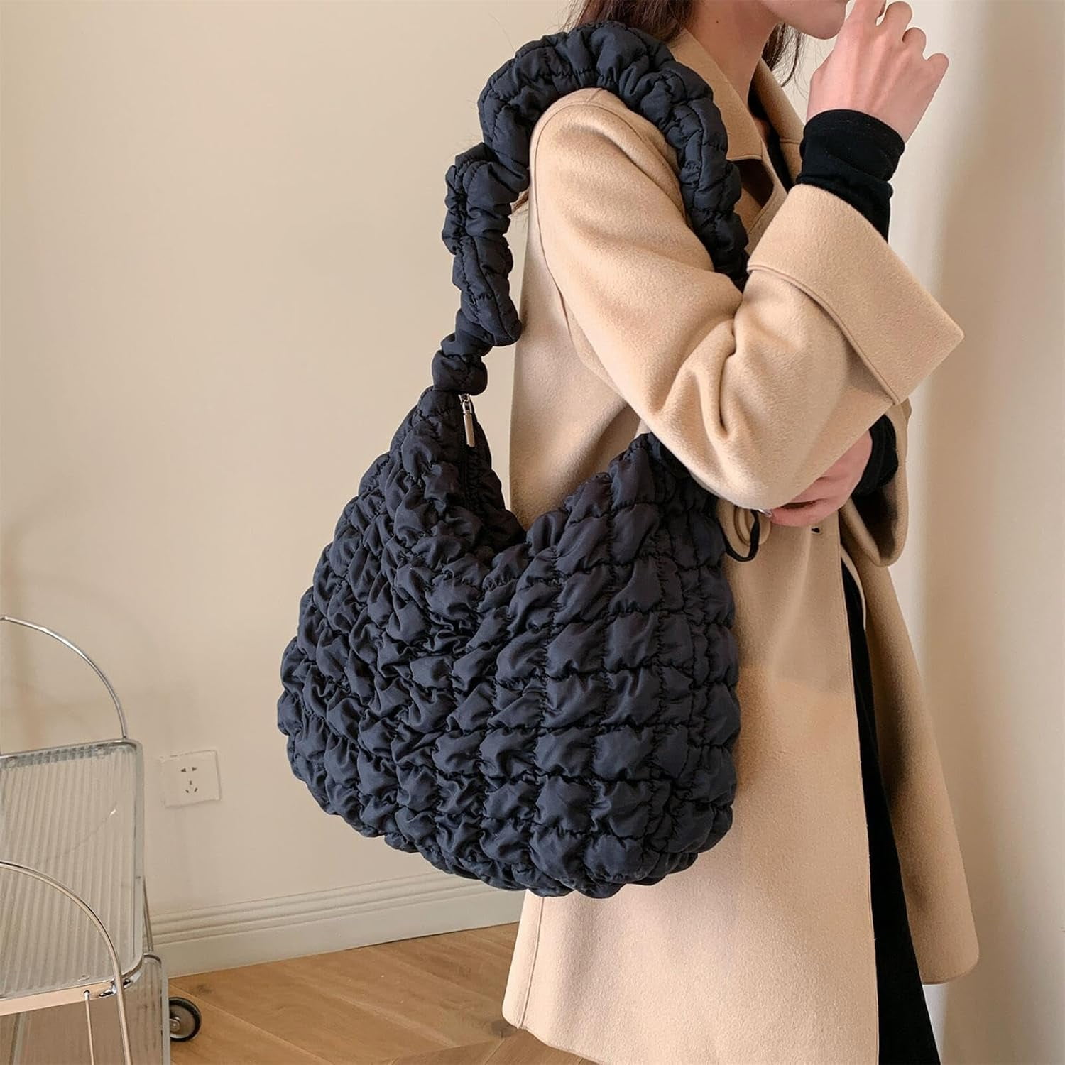 CoCoMangos Cotton Padded Shoulder Crossbody Bag for Women Large Hobos Quilted Handbag and Purses Lightweight Adjustable Shoulder Strap