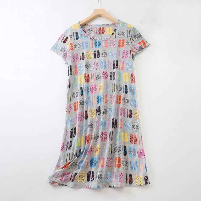 Pyjama en Coton pour Femmes, Nuisette Grande Taille Vêtements Tricotés Doux à Manches Courtes Col Rond, Gris2 P-TG,