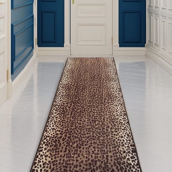 Playa Rug Custom Size Leopard Design Non-Slip 31 Inches Wide Hallway Runner Rug 25 Feet