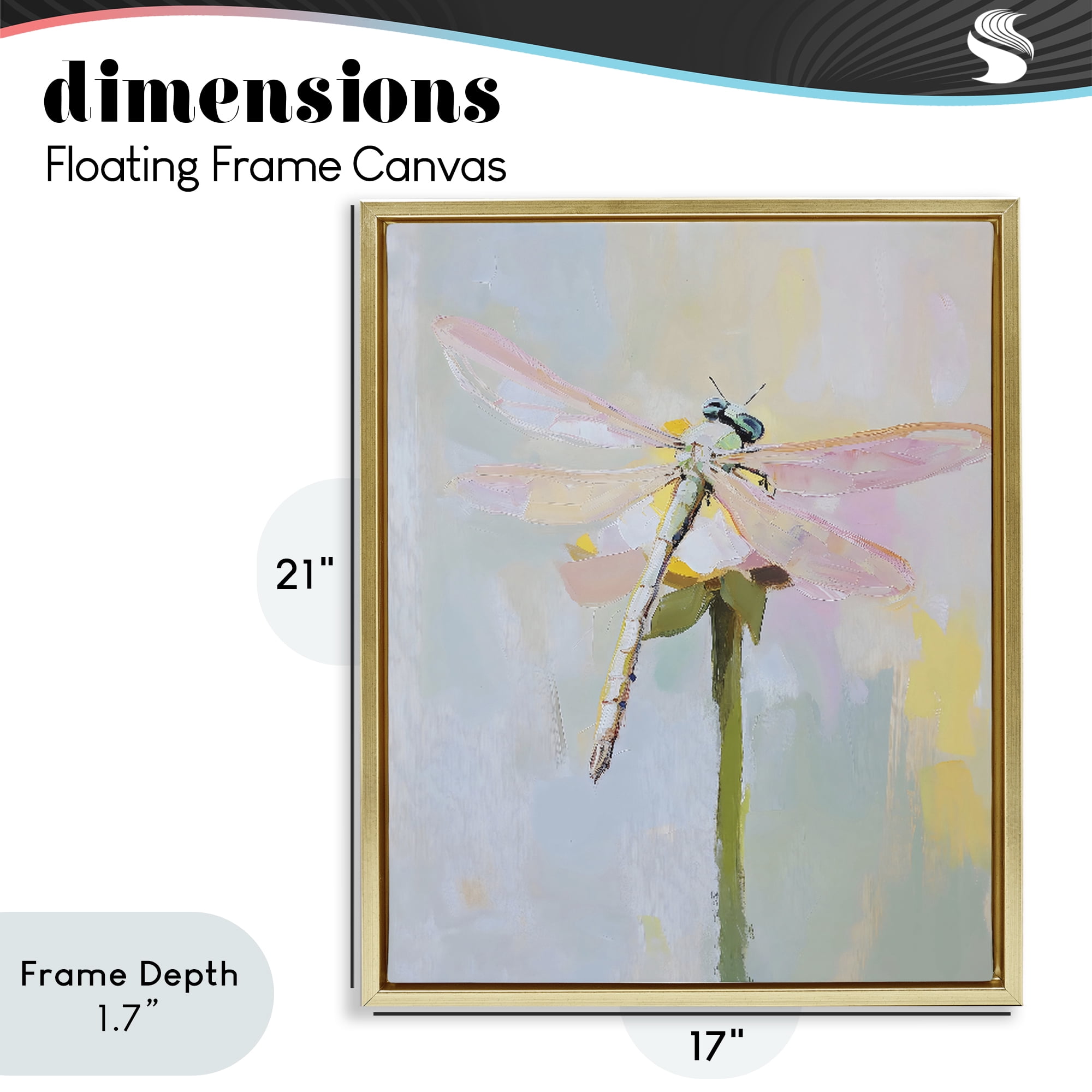 Stupell Industries Pastel Dragonfly Landing Gold Framed Floater Canvas Wall Art, design by The Prints Vibe