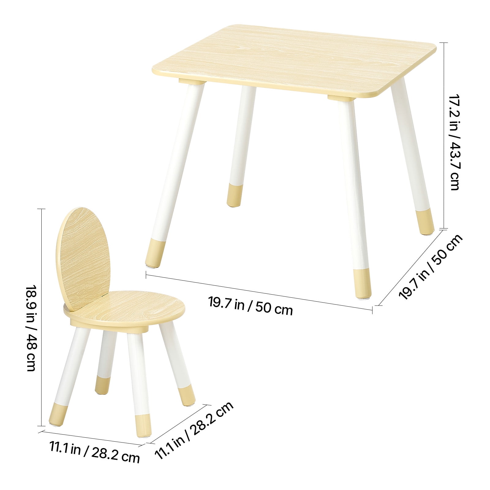 VEVOR Kids Table and 2 Chairs Set, Toddler Table and Chair Set with Rounded Edge Design & Graffiti Desktop, Wooden Desk for Art, Craft, Reading, Learning, Drawing, Classroom/Daycare/Home, Burlywood