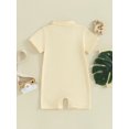 thumbnail image 3 of FEORJGP Toddler Baby Boy Summer Outfit 6M 12M 18M 24M Infant Short Sleeve Shirt Romper Button Down Jumpsuit Solid Color Lapel Bodysuit Tops Loose Casual Daily Clothes, 3 of 8