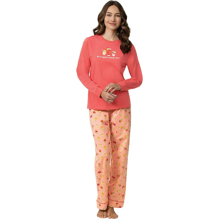 PajamaGram Ladies Pajamas - Womens Pajamas Set, Graphic Top, 100% Cotton 