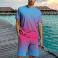 thumbnail image 2 of YLSDY Mens Short Sets 2 Piece Beach Outfits Short Sleeve Gradient Tee Shirt Hawaiian Printed Drawstring Shorts Cotton Set Blue XXXXL, 2 of 5