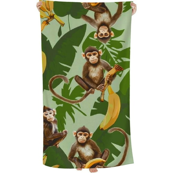 PHYHOO Cute Monkey Oversized Quick Dry Microfiber Beach Towel Lightweight Sand Free Towel Super Soft & Absorbent for Travel Swimming Sports 30x60in