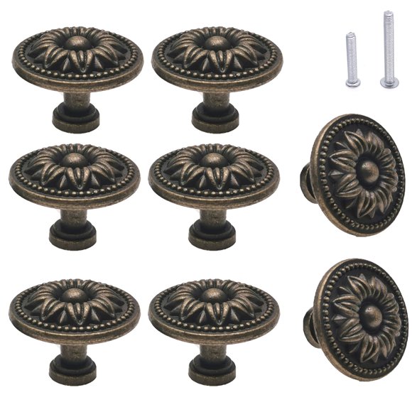 Perillas para gabinete M MIMHOOY vintage flor bronce, 8 piezas