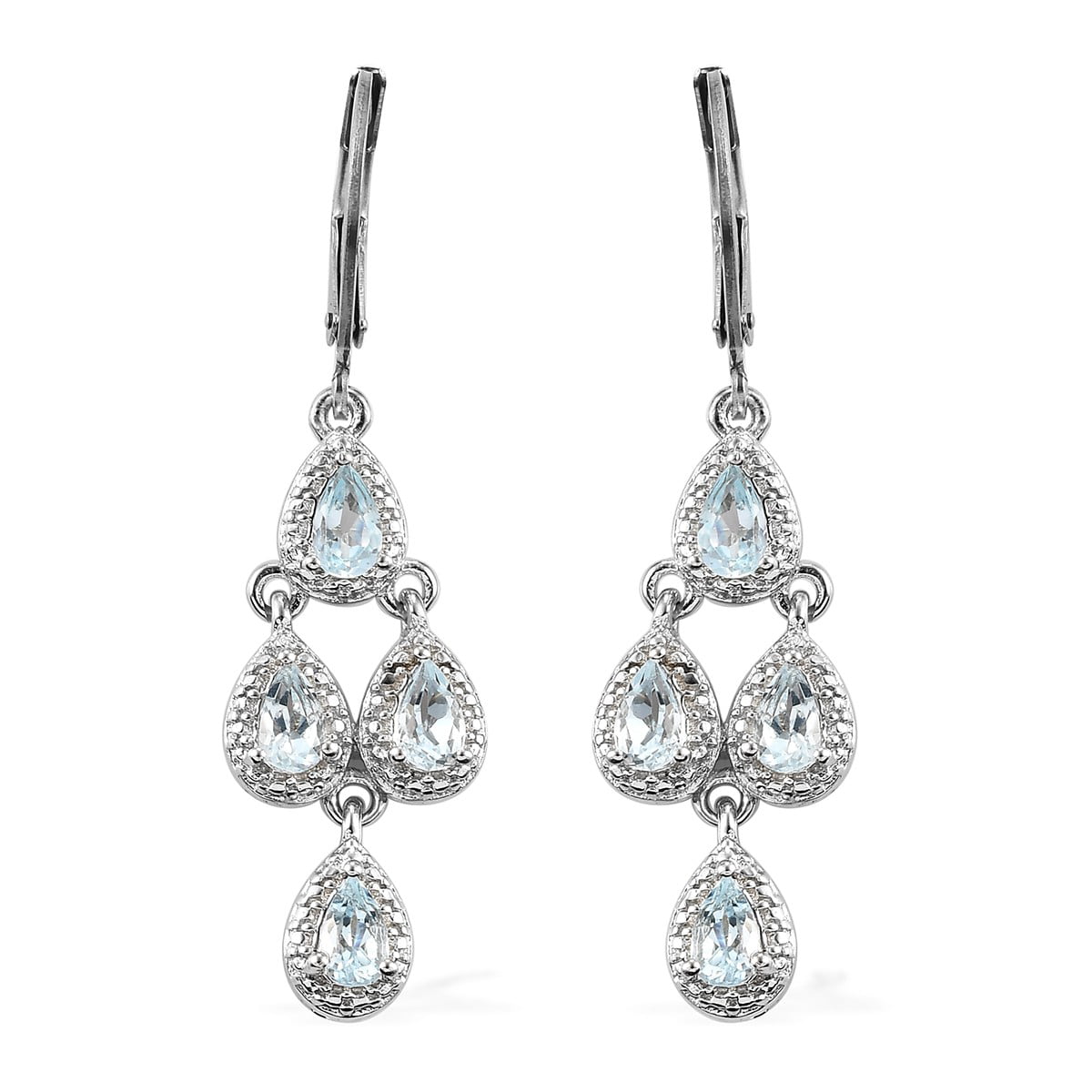 Earrings Vintage Blue Givre Triple DiamondBrass Dangles with Gold-Filled Leverback Earrings Set with Round Blue Topaz Cubic Zirconias