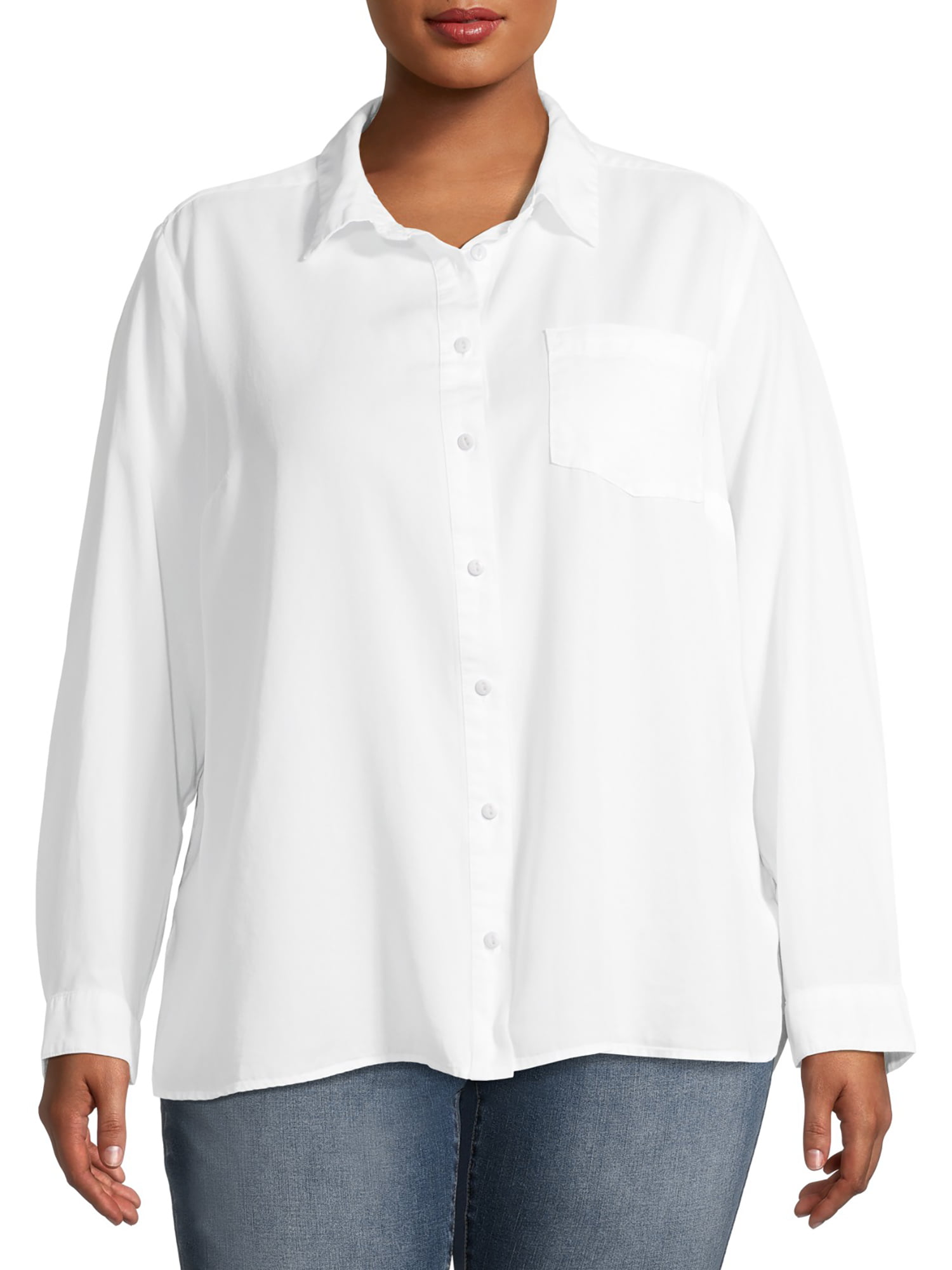 Terra & Sky Long Sleeve One Pocket Button Down Shirt (Women's Plus), 1 ...