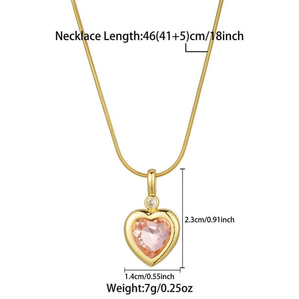 Zhuge Colgante de collar hecho a mano, collar con colgante de corazón de acero de titanio, collar de circonita de corazón (oro + rosa)
