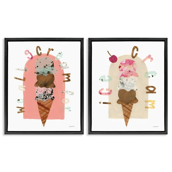 Stupell Industries Bright Pastels Ice Cream Food & Beverage Painting Black Floater Framed Canvas Art Print Wall Art, 17 x 21, Set of 2