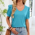 thumbnail image 5 of Cmfcve Women's Tunic Tops V Neck Puff Short Sleeve T Shirt Casual Dressy Blouses Solid Color Loose Fit Summer Blouse, 5 of 5