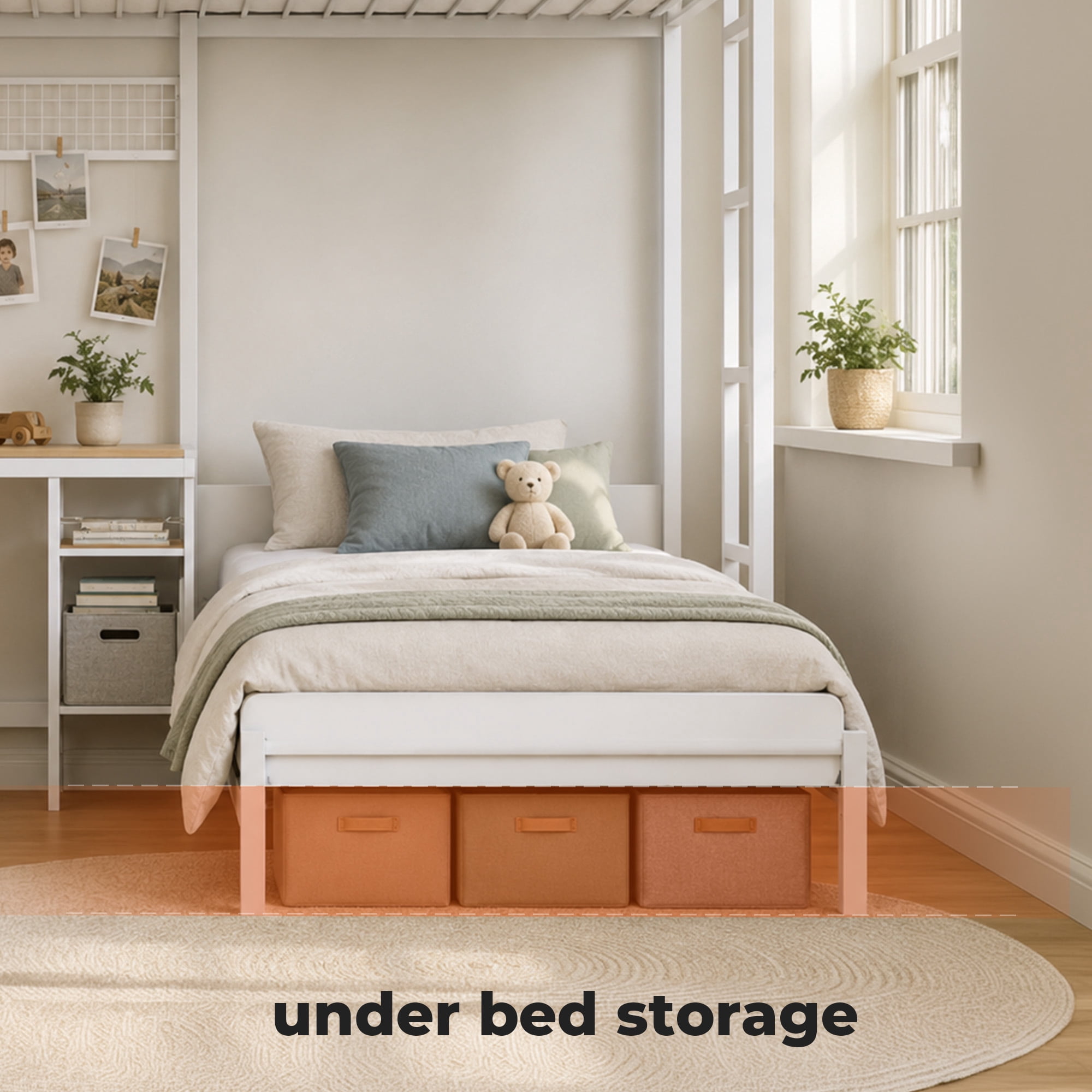 Alvantor Bunk Bed Twin over Twin for Kids, Metal Bunk Bed with Desk White