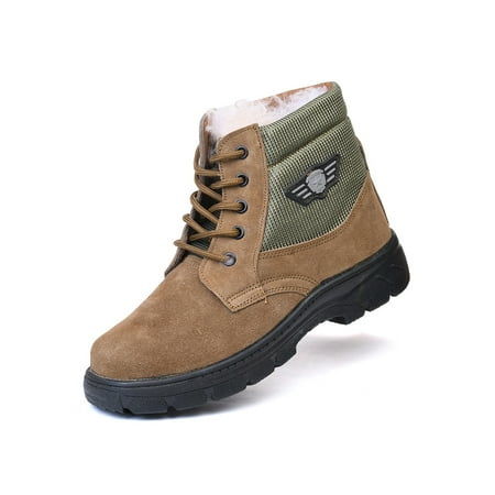 

Daeful Men Safety Boot Warm Lined Shoes Steel Toe Work Boots Mens Insulated Magic Tape Slip Resistant Protection Booties Camel with Lined 7.5