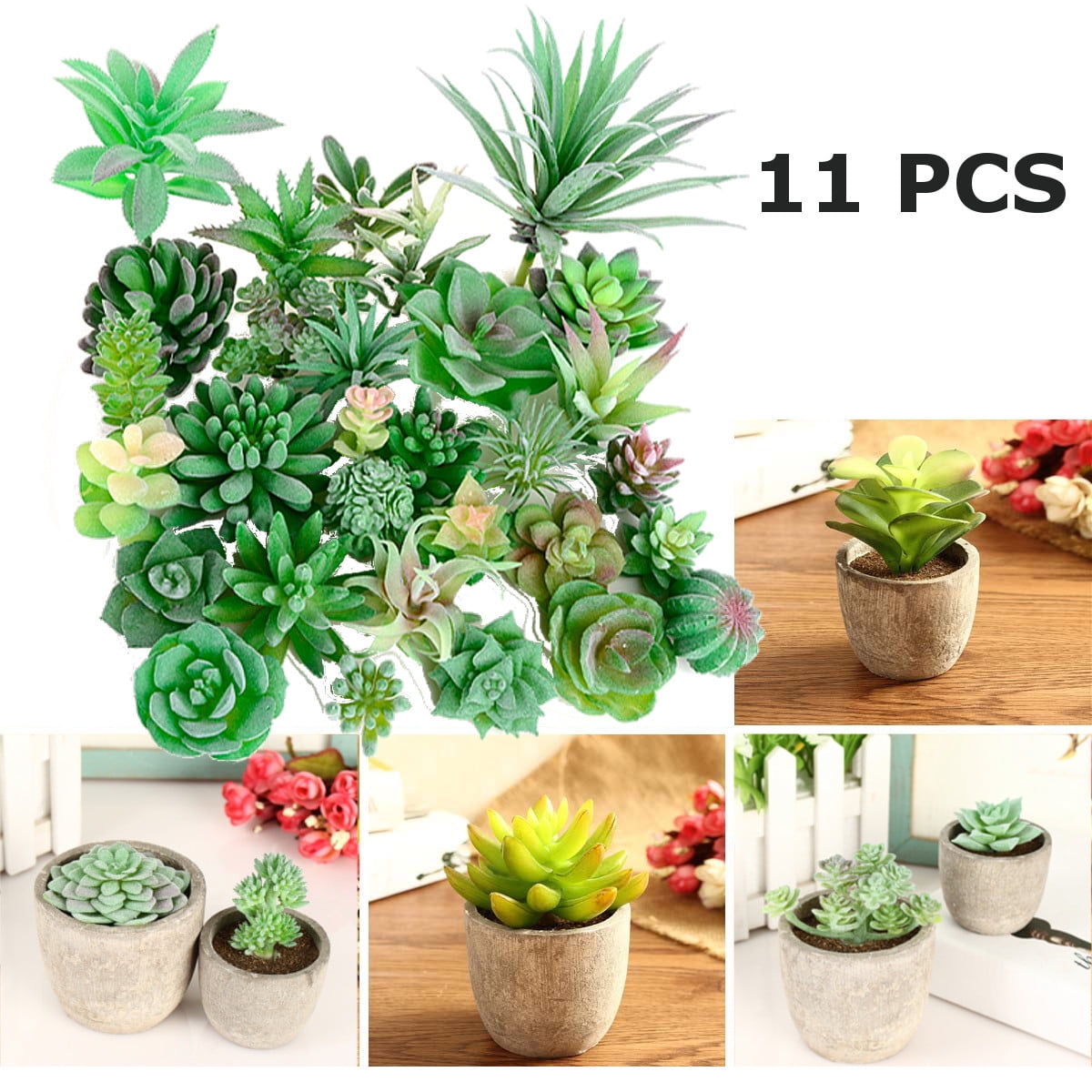 11Pack Artificial Succulent Flocked Plant Fake Cactus Unpotted