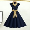 thumbnail image 2 of Lohuatrd Elegant Ladies Dress Dot Printed Lapel Collar Bow on Waist Sweet Style Casual Party Dress Sleeveless Tight Waist Slim Mid-length Dress Women Summer Clothing, 2 of 8