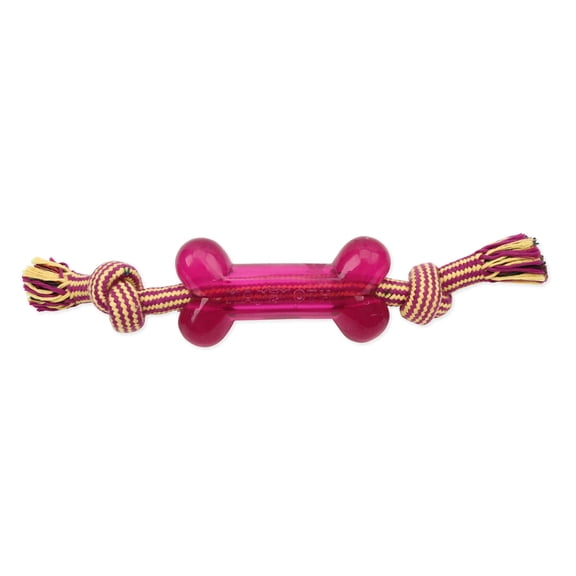 Mammoth Flossy Chews 2 Knot Rope Tug Dog Toy with TPR Bone, Large, 12"