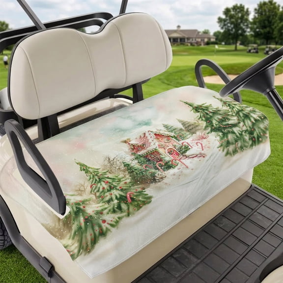 Golf Cart Seat Covers for 2 Seater, Christmas Soft Microfiber Cart Seat Towel Blanket, Green Xmas Tree Farmhouse Winter Absorbent Breathable Non Slip Bench Seats Protector for Golf Course 51"x31"