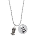 thumbnail image 1 of Delight Jewelry Silvertone Antiqued Owl with Clear Crystal Eyes Silvertone Script Initial Disc - B - Charm Necklace, 20"+3", 1 of 4